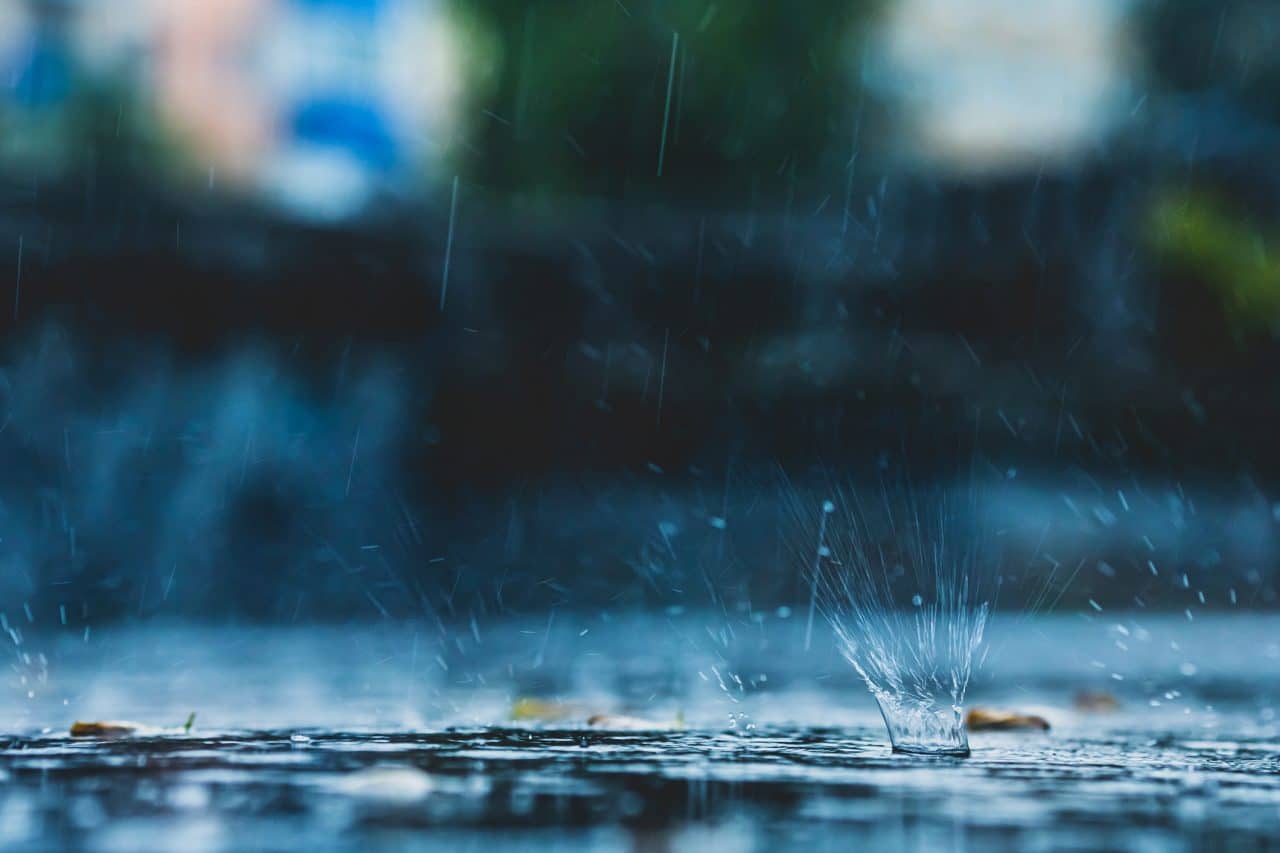 Raindrops on asphalt. Rain. Rainy weather.