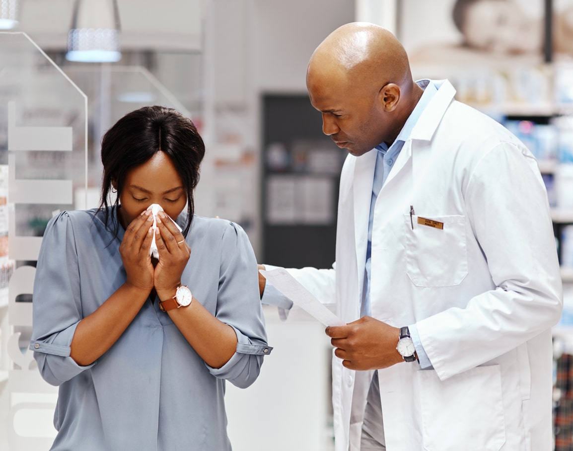 Woman consulting a doctor about allergy testing.